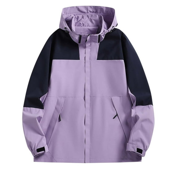 LNWUY (M-5XL) Big and Tall Men's Rain Jacket Outdoor Windbreaker Rain Coat Breathable Windproof Hooded Softshell Jacket Purple XXL