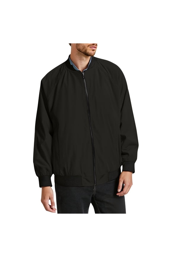 (M-5XL) Big and Tall Men's Slim Fit Lightweight Sportswear Jacket Solid Color Outdoor Casual Bomber Jacket Black XXXL