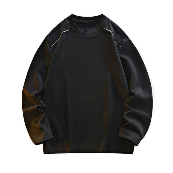 LNWUY (M-5XL) Big and Tall Men's Solid Color Crewneck Sweatshirt Long Sleeve Hip Hop Pullover Top Street Fashion Casual Shirts Black XXL