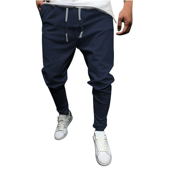 LNWUY (M-5XL) Big and Tall Men's Straight Leg Trousers Stretchy Summer Long Pants Solid Color Slim Fit Pants Trendy Trousers Navy XXL