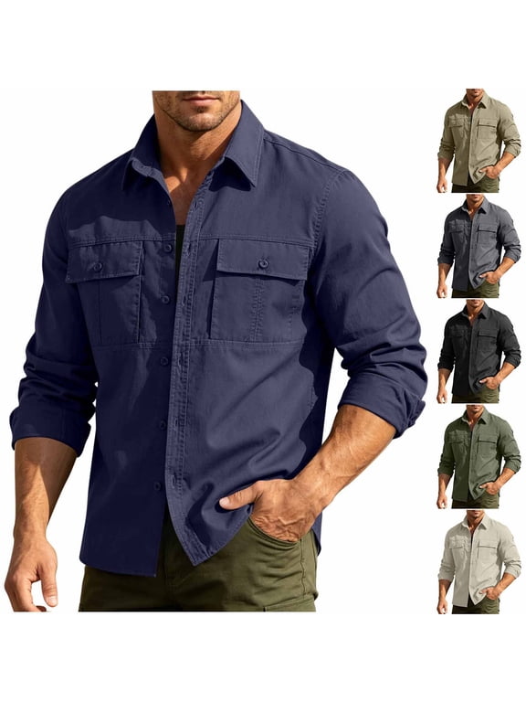 (M-5XL) Big and Tall Men's Sun Protection Utility Shirts Lightweight Quick Dry Cooling Long Sleeve Shirts for Work Hiking Green M