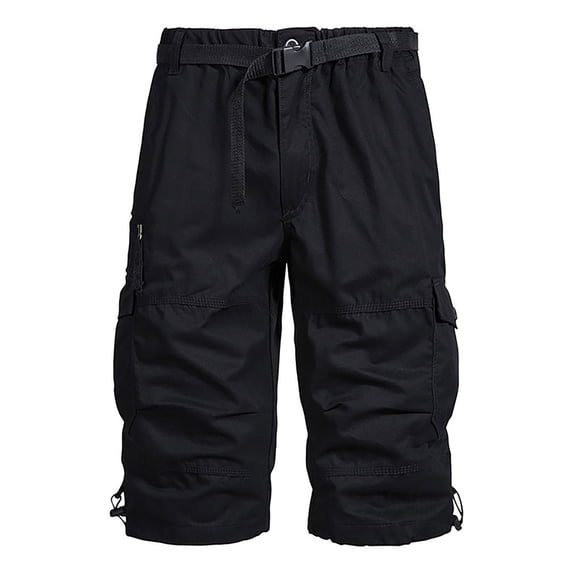 LNWUY (M-5XL)Big and Tall Mens Cargo Shorts Elastic Waist Cotton Shorts Relaxed Fit Casual Outdoor Hiking Shorts with Multi Pockets Black L