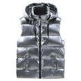 thumbnail image 1 of LNWUY (M-5XL) Big and Tall Mens Shiny Puffer Down Vest Waterproof Hooded Coat Sleeveless Puffy Jacket with Pockets Silver XXXXXL, 1 of 3
