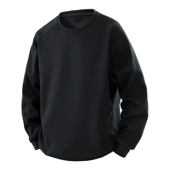 LNWUY (M-5XL) Big and Tall Solid Color Crewneck Sweatshirts for Men Long Sleeve Sweatshirt Pullover Lightweight Thin Tops Black L
