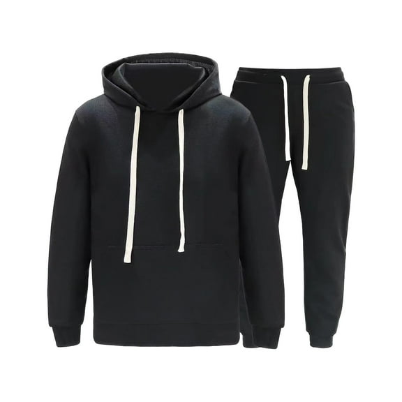 LNWUY (M-5XL) Big and Tall Tracksuit for Men 2 Pieces,Fleece Hooded Outfit,Casual Sweatsuit Set Jogger Suit Outdoor Sportswear Black L