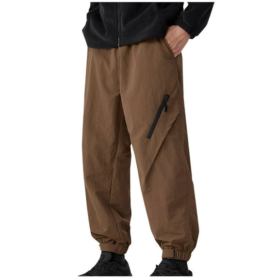 LNWUY (M-5XL) Cargo Sweatpants Men Plus Size Oversized Pants Elastic Waist Outdoor Pants Elastic Bottom Sweatpants Zipper Pockets Coffee M