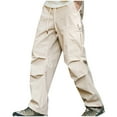thumbnail image 1 of LNWUY (M-5XL) Men Big and Tall Cargo Pants Elastic Waist Outdoor Solid Sports Pants Loose Work Pants Relaxed Fit Hiking Trousers Khaki XXXXL, 1 of 2
