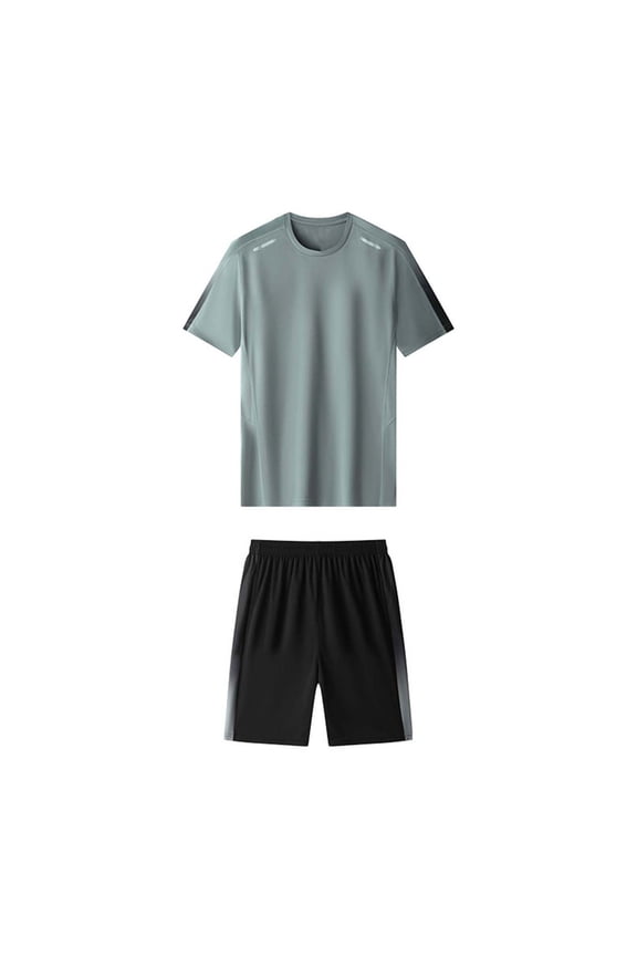 (M-5XL) Men's 2 Pack Shirts Shorts Zipper Pockets Quick Dry Gym Athletic Clothes Big and Tall Workout Running Sets Gray M