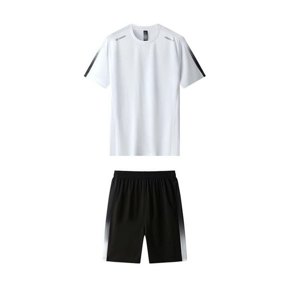 LNWUY (M-5XL) Men's 2 Pack Shirts Shorts Zipper Pockets Quick Dry Gym Athletic Clothes Big and Tall Workout Running Sets White XXL