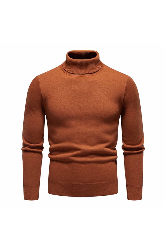 (M-5XL) Men's Fleece Thicker Sweater Turtleneck Warm Pullover Slim Knitted Woolen Winter Solid Color Plus Size Jumper Brown M