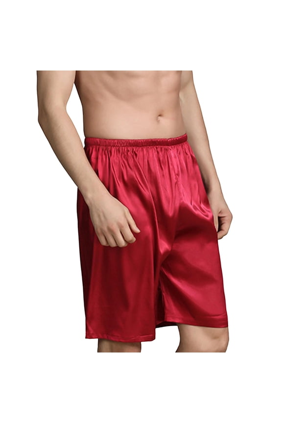 (M-5XL) Men's Plus Size Satin Boxers Luxury Summer Loungewear Bottoms Sleep Short Pajama Pants Soft Breathable Sleepwear Red XXXL