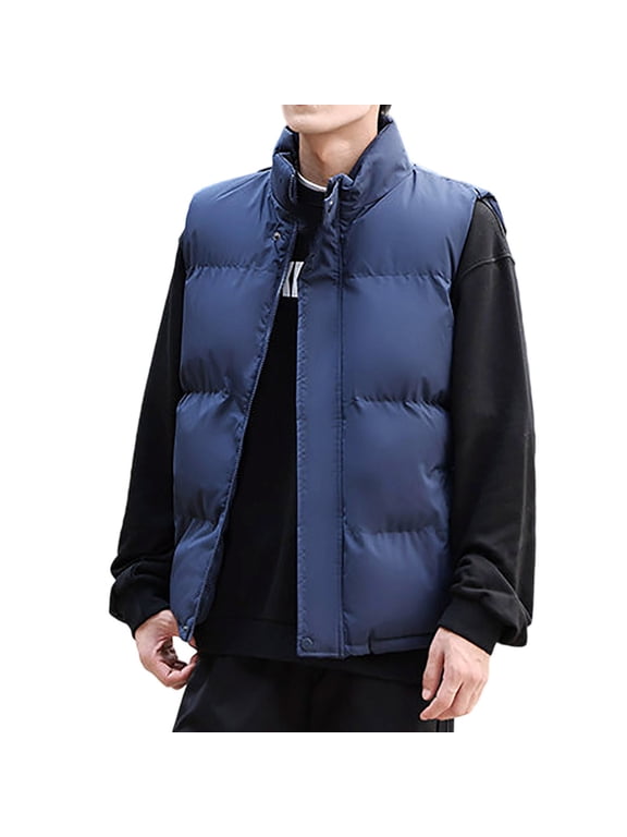 (M-5XL) Men's Puffer Down Vest Plus Size Zip Up Outerwear Lightweight Winter Padded Gilet Jacket with Pockets Blue M