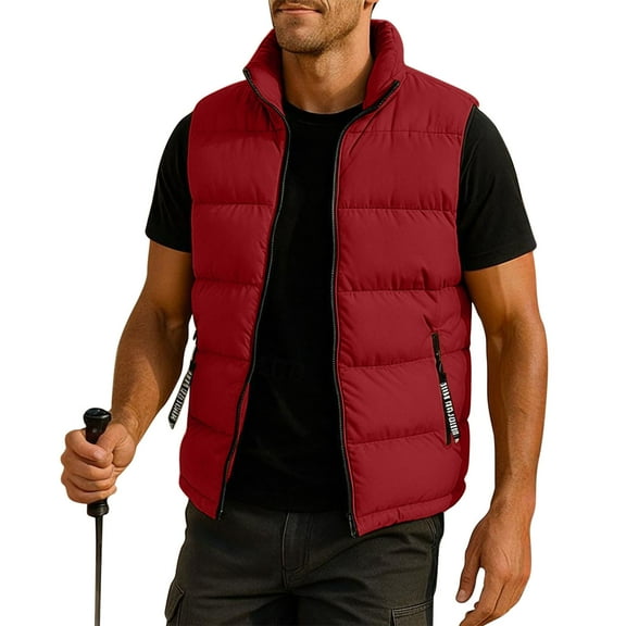LNWUY (M-5XL) Mens Plus Size Puffer Vest Winter Jacket Warm Puffy Vests Men Outdoor Sleeveless Lightweight Water-Resistant Vest Red L