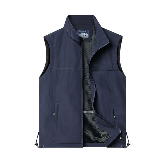 LNWUY (M-5XL) Mens Plus Size Vest Mesh Llining Utility Vest Solid Color Multiple Pockets Outdoor Casual Sleeveless Jackets for Travel Hiking Blue XXXL