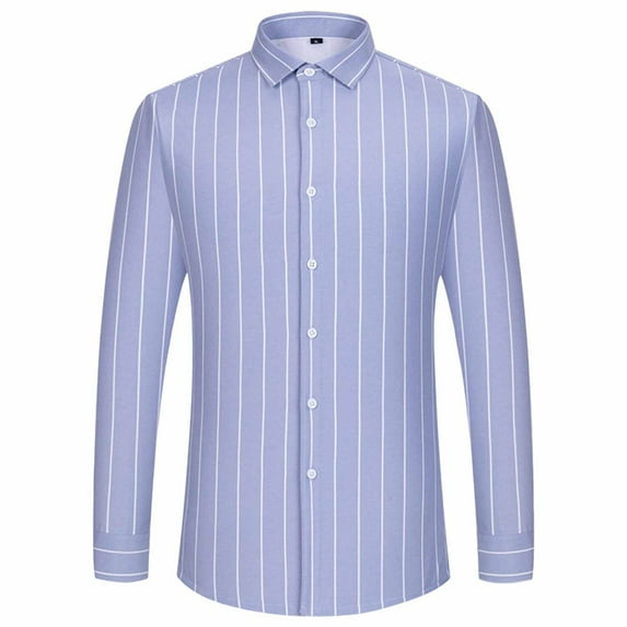 LNWUY (M-5XL) Plus Size Men's Casual Stylish Vertical Striped Shirt Long Sleeve Button Down Shirt Regular Fit Business Dress Shirts Blue XXXXL