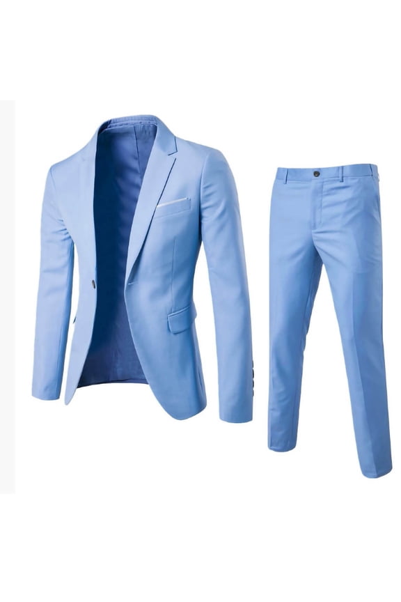 (M-5XL) Plus Size Men's Casual Suit Suit Wedding Groom Best Man Suit Handsome Single Button Men's Suit Sets Blue XXXXXL