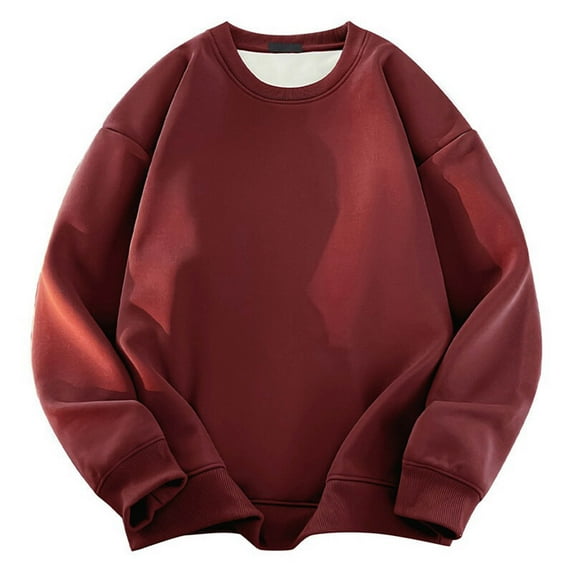 LNWUY (M-5XL) Plus Size Men's Crewneck Sweatshirt Long Sleeve Hip Hop Fleece Pullover Vintage Sweatshirt Street Fashion Sweatshirts Red XXXL