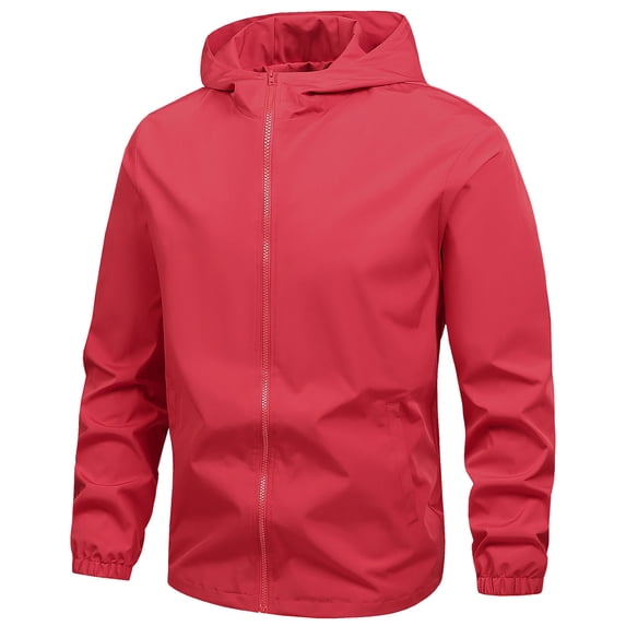 LNWUY (M-5XL) Plus Size Men's Packable Rain Jacket Lightweight Waterproof Raincoat with Hood Travel Hiking Golf Windbreaker Red M
