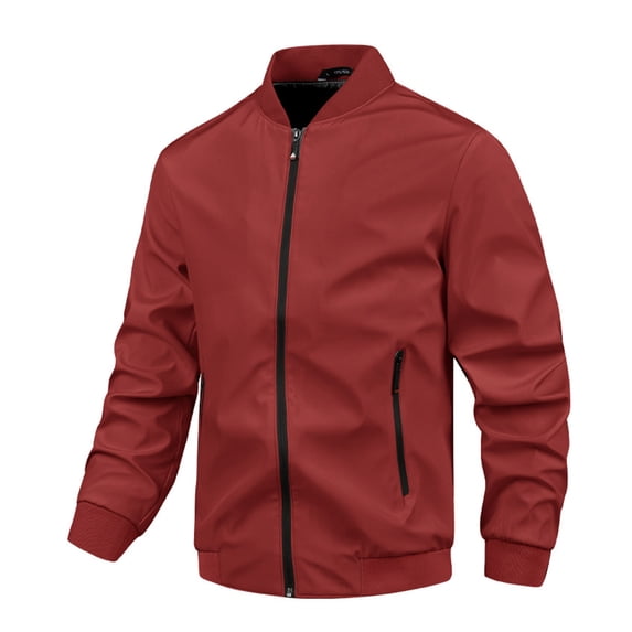 LNWUY (M-5XL) Plus Size Men's Solid Color Casual Jacket Lightweight Fashion Spring Fall Windbreaker Zip Up Coat with Pocket Red XXXXXL