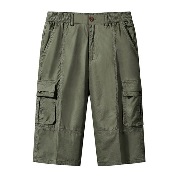LNWUY (M-6XL) Big and Tall Cargo Shorts for Men Straight Leg Zip Up Capri Cargo Pants Elastic Waist Casual Summer 3/4 Shorts Fashion Trousers Green* XXXXXXL