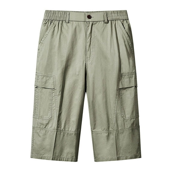 LNWUY (M-6XL) Big and Tall Cargo Shorts for Men Straight Leg Zip Up Capri Cargo Pants Elastic Waist Casual Summer 3/4 Shorts Fashion Trousers Green XXXXXL