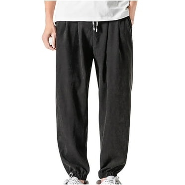 LNWUY (M-8XL)Men's Linen Harem Pants Big and Tal Casual Loose Drawstring Elastic Waist Sweatpant Outdoor Baggy Hiking Jogger Trousers Pockets Black XXL