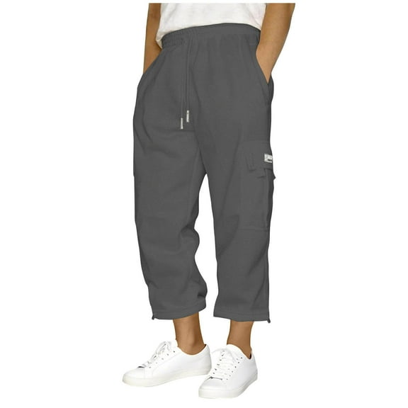 LNWUY Mans Plus Size Heavyweight Fleece Cargo Sweatpants Solid Color Loose Casual Pocket Drawstring Elastic Waist Full Length Pants Gray XXXL