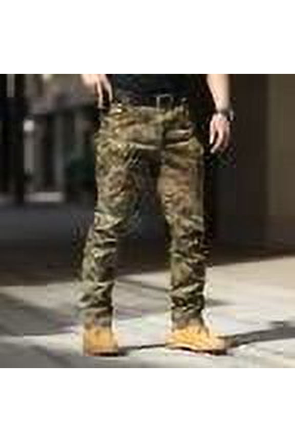 Men Cargo Camo Pants Baggy Outdoor Waterproof Hiking Work Pants Stretch Multi Pockets Lightweight Classic Trousers Green# XL