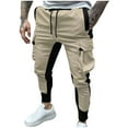 thumbnail image 1 of LNWUY Men Elastic Zipper Multiple Pockets Foot Binding Cargo Pants Side Big Pockets Solid Outdoor Work Hiking Climbing Train Travel Athletic Pants Khaki M, 1 of 1
