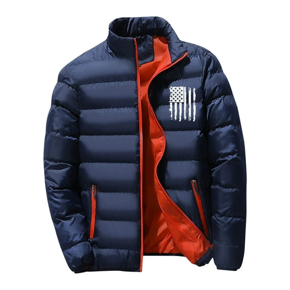 LNWUY Men Fashion Winter Jackets Warm Down Jacket Full Zip Puffer Jacket Quilted Insulated Jacket Warm Puffy Jackets Dark Blue XXL
