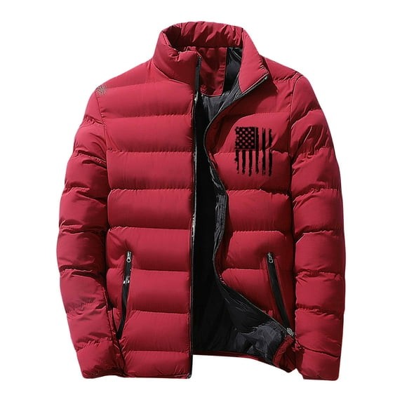 LNWUY Men Fashion Winter Jackets Warm Down Jacket Full Zip Puffer Jacket Quilted Insulated Jacket Warm Puffy Jackets Wine XXXL