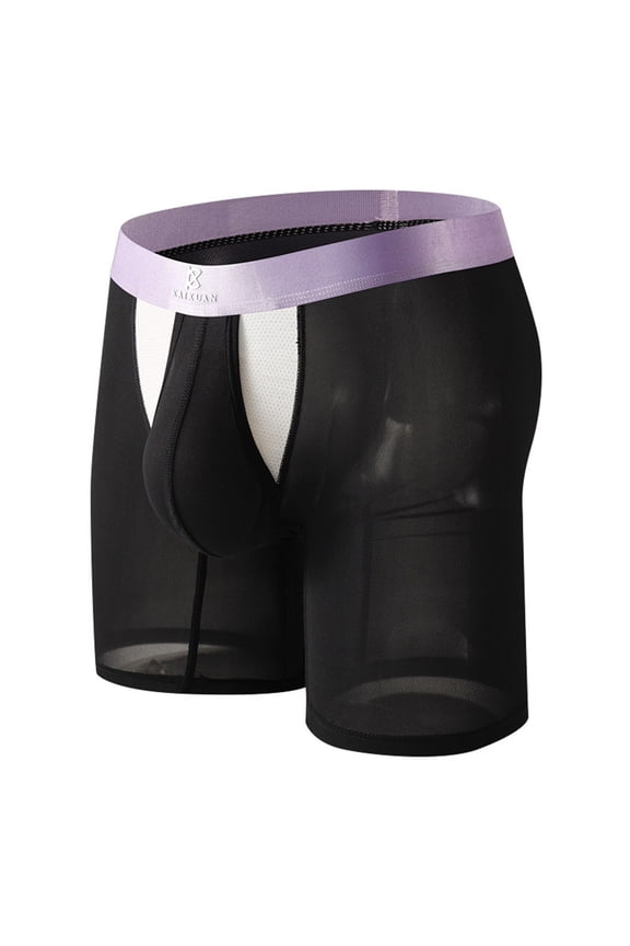 Men Ice Silk Extended Side Opening Lightweight Comfort Breathable Exercise Quick-Dry, Stretchy Shorts Underpants Black S