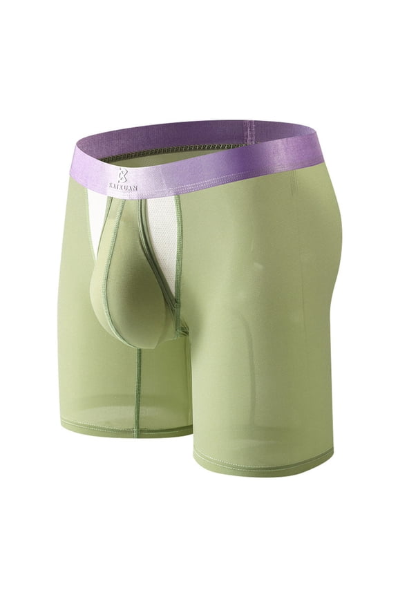 Men Ice Silk Extended Side Opening Lightweight Comfort Breathable Exercise Quick-Dry, Stretchy Shorts Underpants Green S