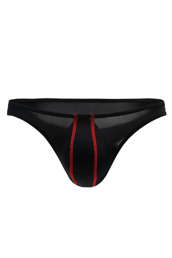 Men Ice Silk Thong Bikini Low Rise Slim Fit Briefs Soft Breathable Comfortable Underwear Black XL