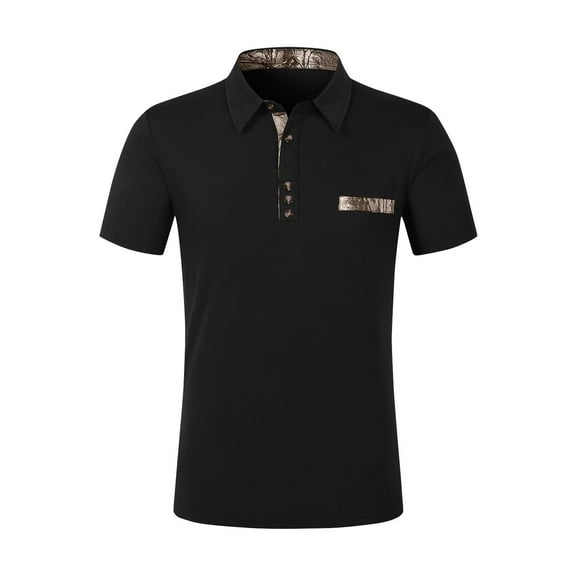 LNWUY Men Shirt Slim Fit Casual Short Sleeve Button Up Fashion Contrast Color Lapel Dress Business Pullover Shirt with Pocket Black XXXL