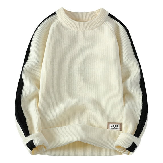 LNWUY Men Solid Cable Knit Vintage Chunky Sweater Loose Casual Knitted Sweater Unisex Woven Crewneck Knitted Top Khaki XXL