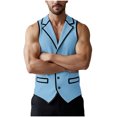 thumbnail image 1 of LNWUY Men Suit Vest Patchwork Shawl Lapel Waistcoat Casual Formal Business For Wedding Prom Vest Slim Fit Blue L, 1 of 9