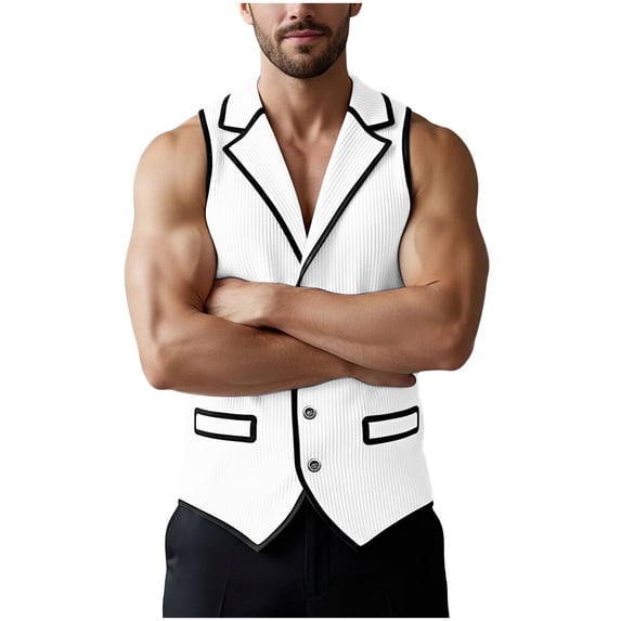 LNWUY Men Suit Vest Patchwork Shawl Lapel Waistcoat Casual Formal Business For Wedding Prom Vest Slim Fit White XXL