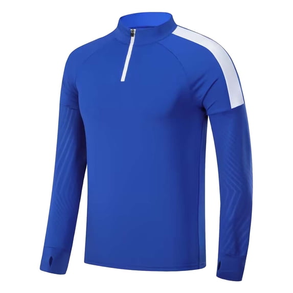 LNWUY Men's 1/4 Zip Athletic Shirts Casual Solid Color Running Fitness High Elastic Long Sleeve Standing Collar Exercise Warm Top Blue M