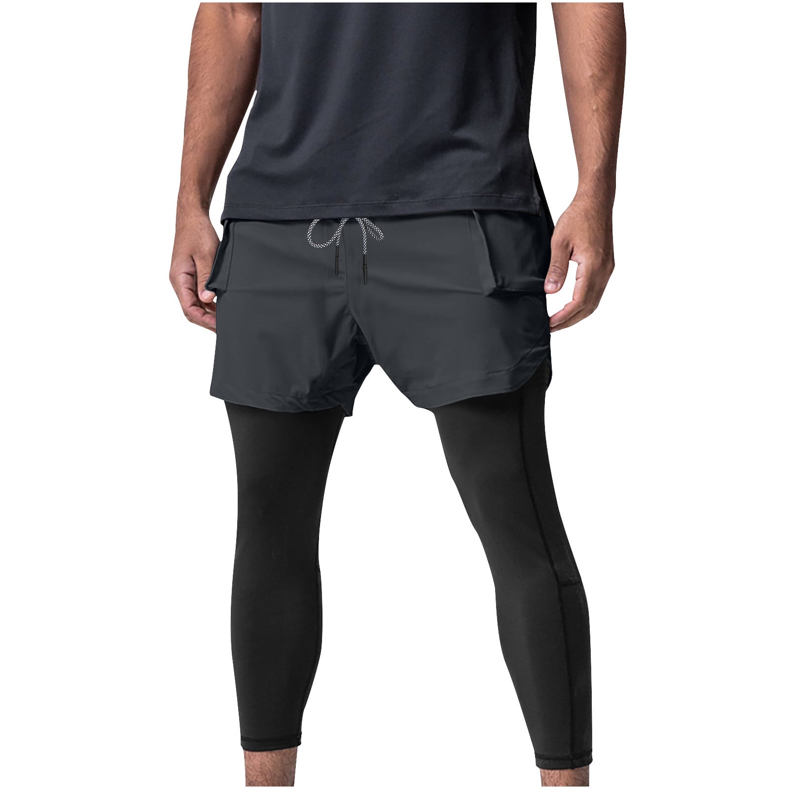 LNWUY Men's 2 in 1 Running Pants Compression Athletic Pants Tights