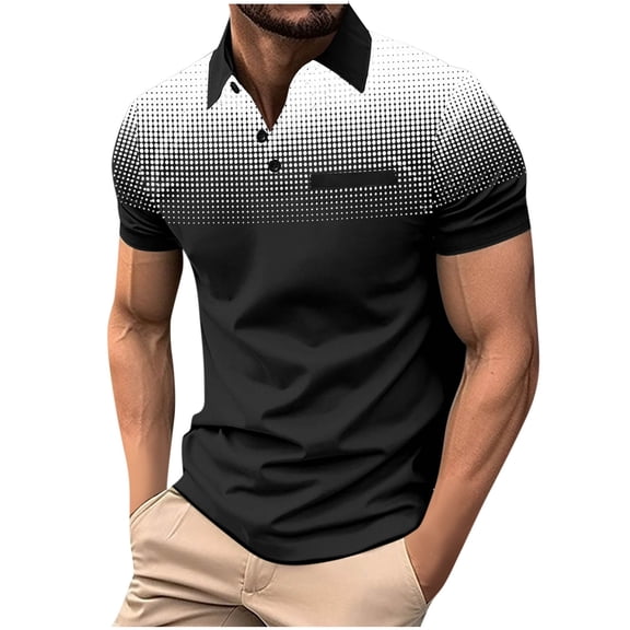 LNWUY Men's 2025 Fashion Classic Button Shirts Short Sleeve Summer Outdoor Casual T-Shirts Slim Fit Golf Lapel Shirt with Pocket Black L
