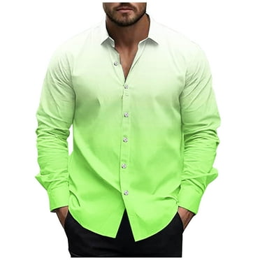 LNWUY Men's 4 Way Stretch Dress Shirts Gradient Color Long Sleeve Button Down Wrinkle Free Casual Formal Dress Shirt for Men Green XL