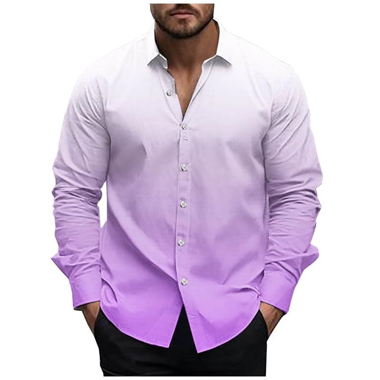 men's 4 way stretch dress shirts LNWUY Men's 4 Way Stretch Dress Shirts Gradient Color Long Sleeve Button  Down Wrinkle Free Casual Formal Dress Shirt for Men Purple L