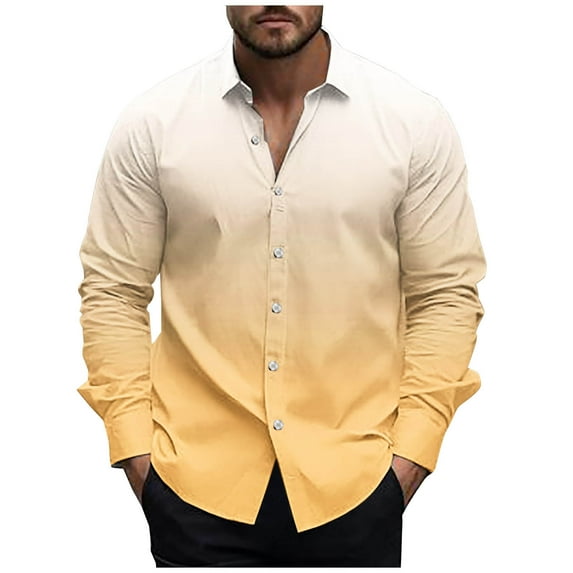 LNWUY Men's 4 Way Stretch Dress Shirts Gradient Color Long Sleeve Button Down Wrinkle Free Casual Formal Dress Shirt for Men Yellow M
