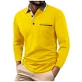 thumbnail image 1 of LNWUY Men's Autumn and Winter Shirts Cotton Long Sleeve Button Up T-shirt Classic Casual Golf Collar Tee with Pocket Yellow XXL, 1 of 7
