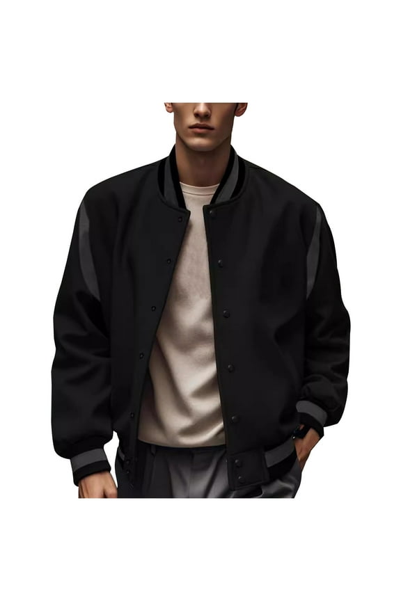 Men's Baseball Lightweight Jacket Windbreaker Stylish Varsity Bomber Jacket Spring Fall Zip up Coat Fashion Outdoor Casaul Coat Black M