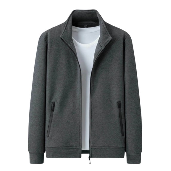 LNWUY Men's Big and Tall Full Zip Up Sweatshirts Mock Neck Solid Color Long Sleeves Sporty Workout Jacket with Pockets Gray XXXL
