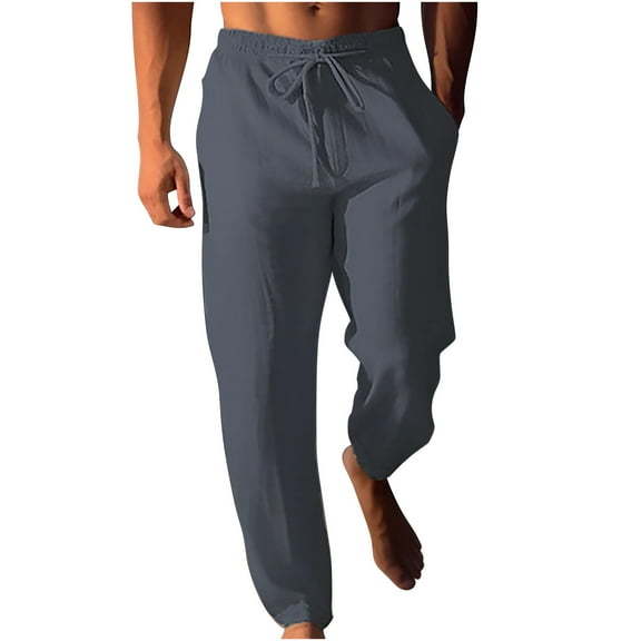 LNWUY Men's Big and Tall Loose Comfy Breathable Casual Pants Elastic Waist Drawstring Beach Pants Lightweight Trousers with Pockets Gray XXXXL