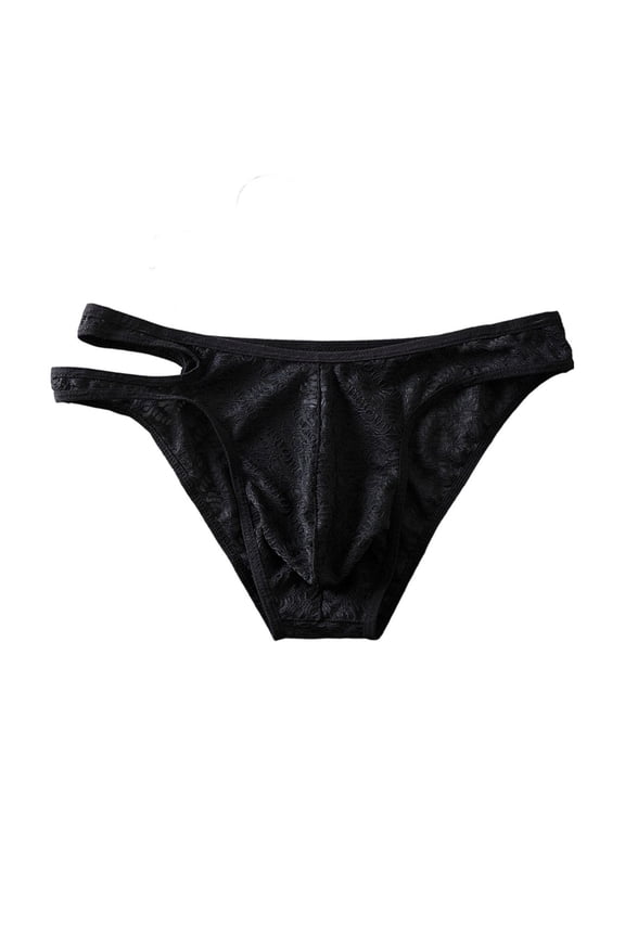 Men's Brief Underwear Lace See Through Underpants Jacquard Mesh Breathable Low Waist U Convex Pouch Underpants Black M