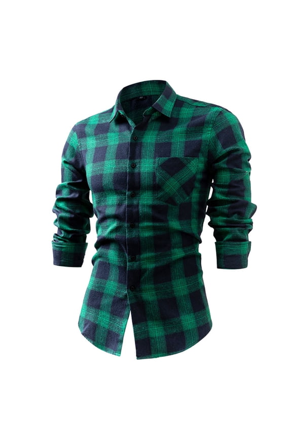 Men’s Button Down Shirts Long Sleeve Flannel Plaid Overshirt Loose Fit Lapel Pocketed Casual Blouses Classic Fit Shirts Green M
